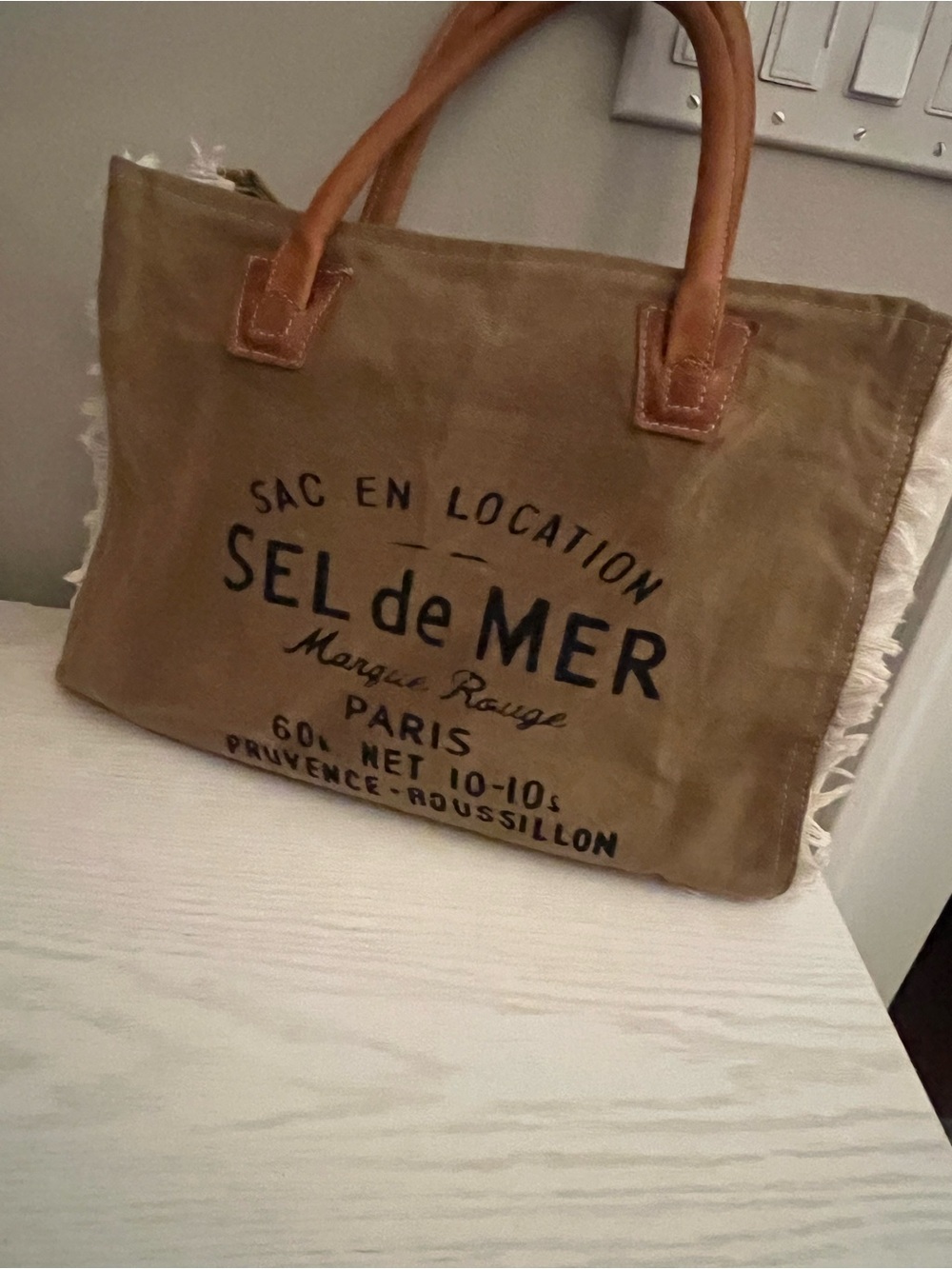 Source Unknown Brown  Canvas Tote with Tan Leather Handles
